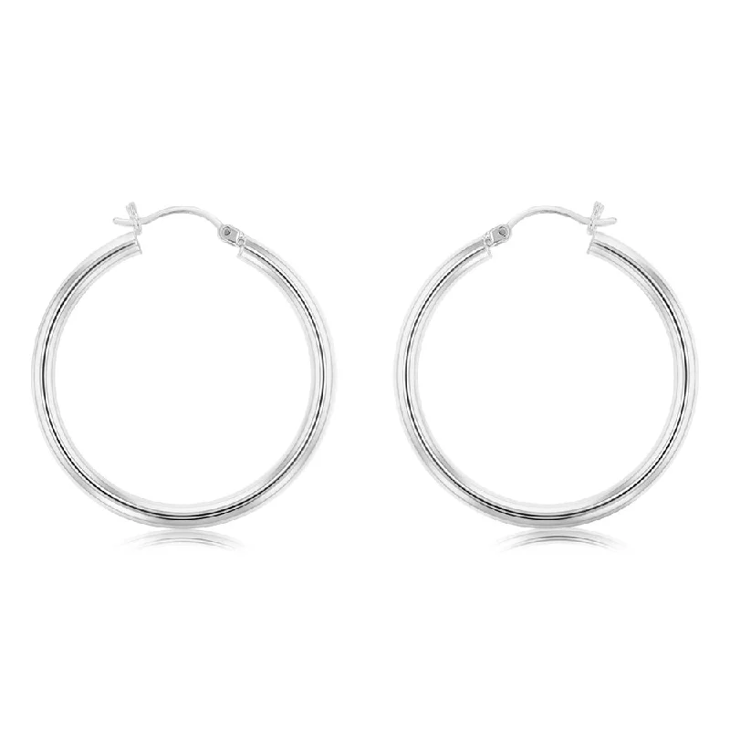 timeless stud earrings for women -Sterling Silver Plain 30mm Hoop Earrings