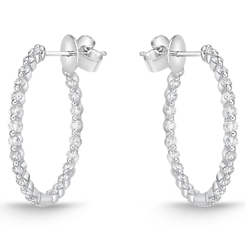 elegant diamond hoop earrings for women -Memoire 18k White Gold Aura Diamond Hoop Earrings