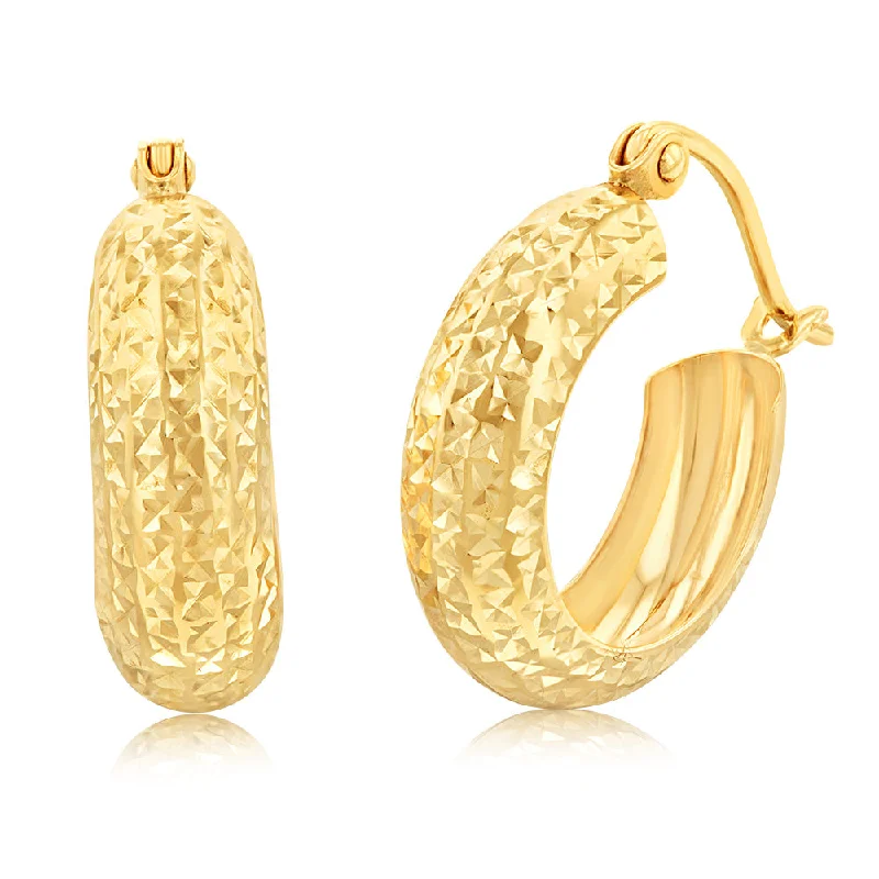 luxury crystal earrings for women -9ct Yellow Gold Diamond Cut 15mm Broad Hoop Earrings