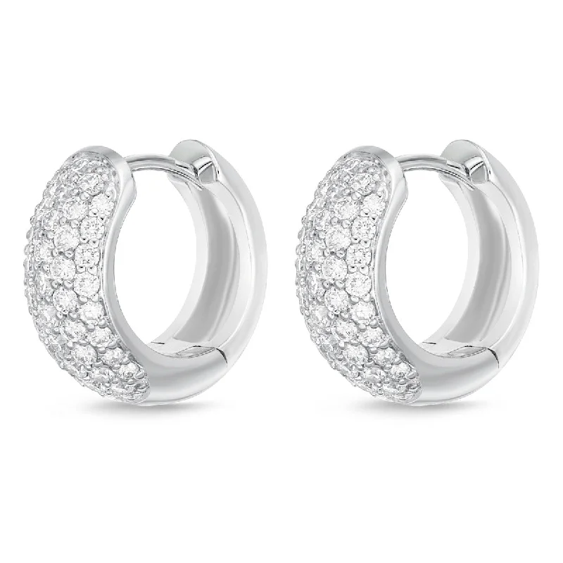 unique diamond drop earrings for women -Memoire 18k White Gold 13MM Pave Diamond Huggie Hoop Earrings