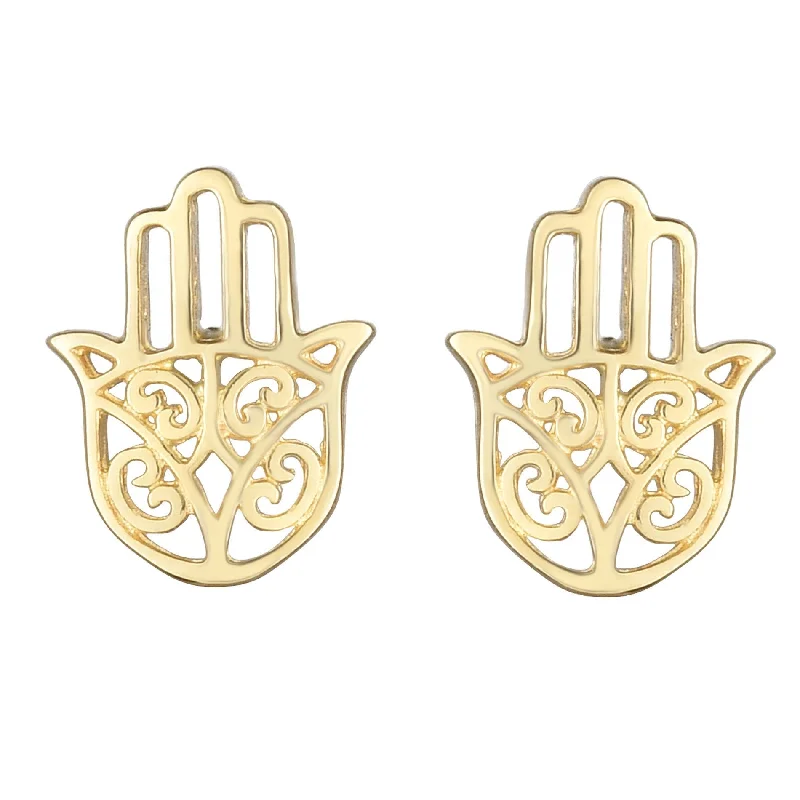 enamel earrings for women -14k Yellow Gold Hamsa Stud Earrings