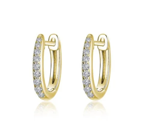 classic diamond earrings for women -Sterling Silver/Gold Plated Simulated Diamond Huggie Hoop Earrings by Lafonn