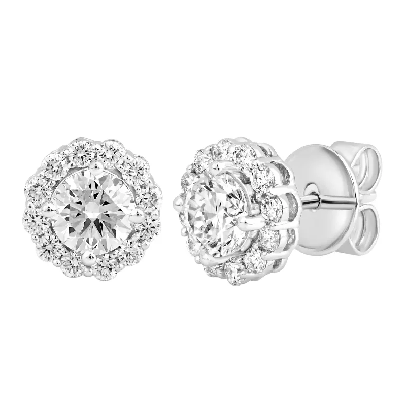 classic diamond earrings for women -White Gold Round Diamond Halo Stud Earrings