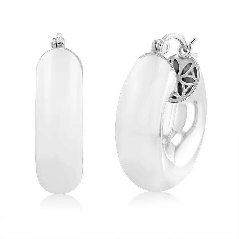 radiant diamond drop earrings for women -Sterling Silver Polished Round Hoop Earrings