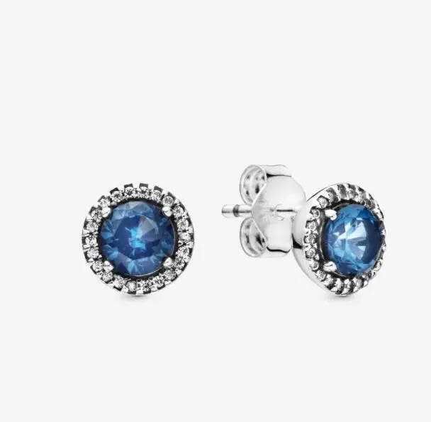 luxurious gold drop earrings for women -Pandora Blue Round Sparkle Stud Earrings