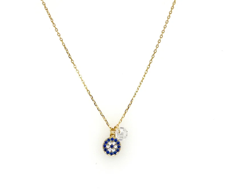 gold bar necklaces for women -EVIL EYE "ATHENA + CRYSTAL" SAPPHIRE CZ NECKLACE