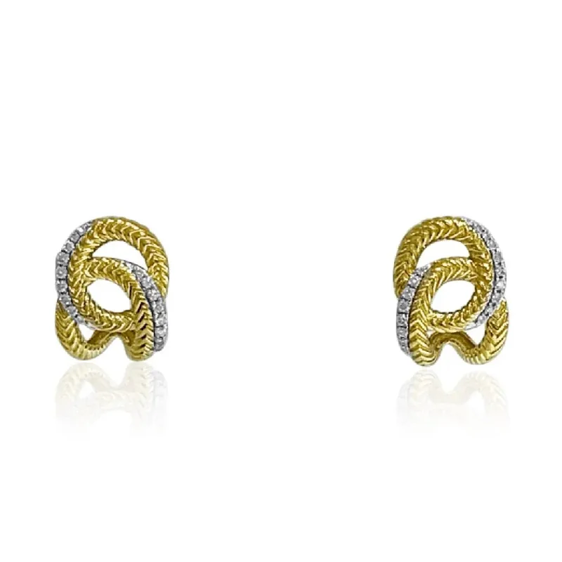 chic drop gemstone earrings for women -Yellow Gold Braid and Diamond Earrings