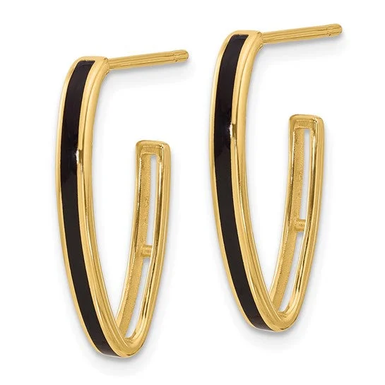 radiant gemstone drop earrings for women -14k Yellow Gold Black Enamel J-Hoop Earrings