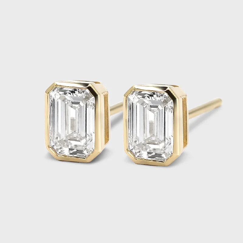 colorful statement earrings for women -Bezel Set Emerald Cut Studs