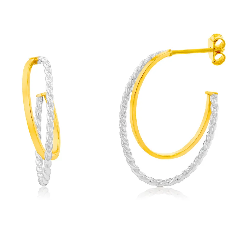 chic pearl earrings for women -9ct Yellow Gold Silverfilled Two Tones Double Layer Hoop Earrings