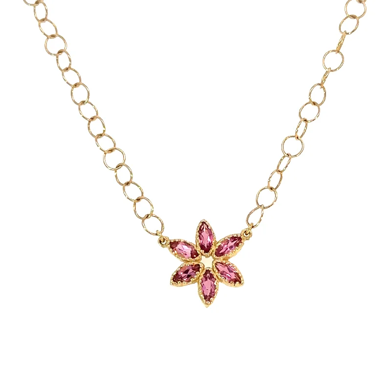 radiant love bar necklaces for women -Pink Tourmaline Poinsettia Necklace