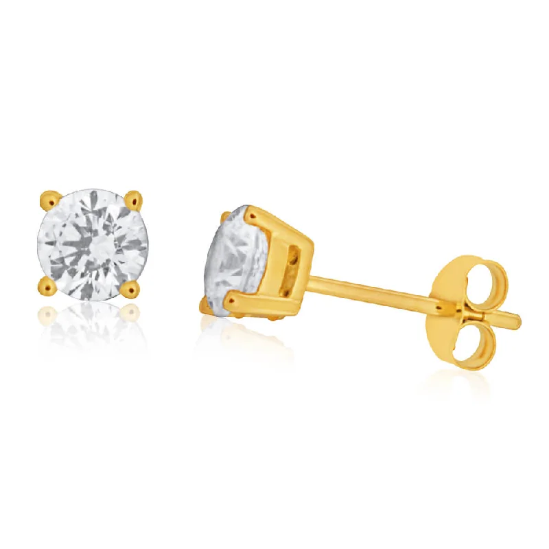 wedding earrings for women -9ct Yellow Gold Cubic Zirconia Stud Earrings