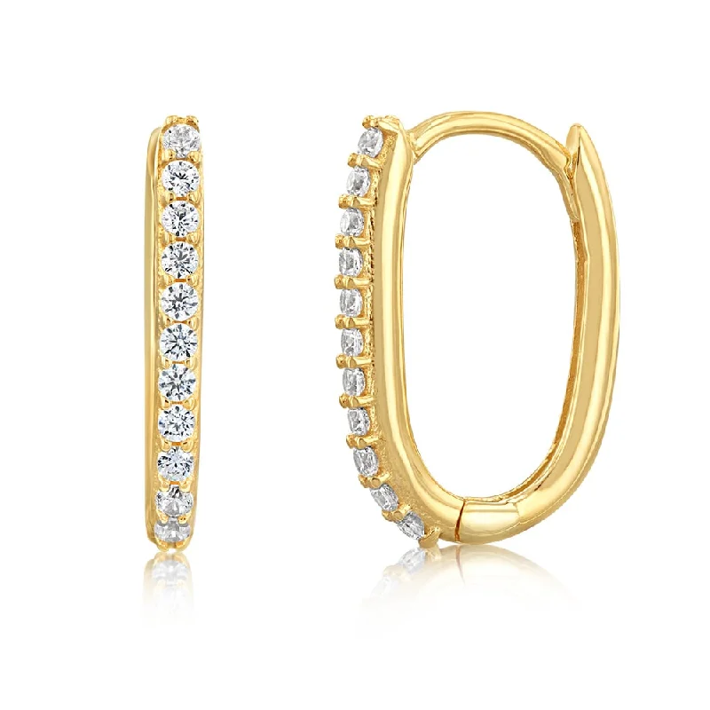 elegant stud earrings with crystals for women -9ct Yellow Gold Cubic Zirconia On Square Hoop Earrings