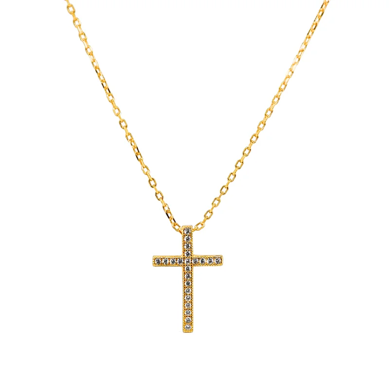 chic bar pendants for women -"CELINA" Extra-Large Cross Pave CZ Necklace