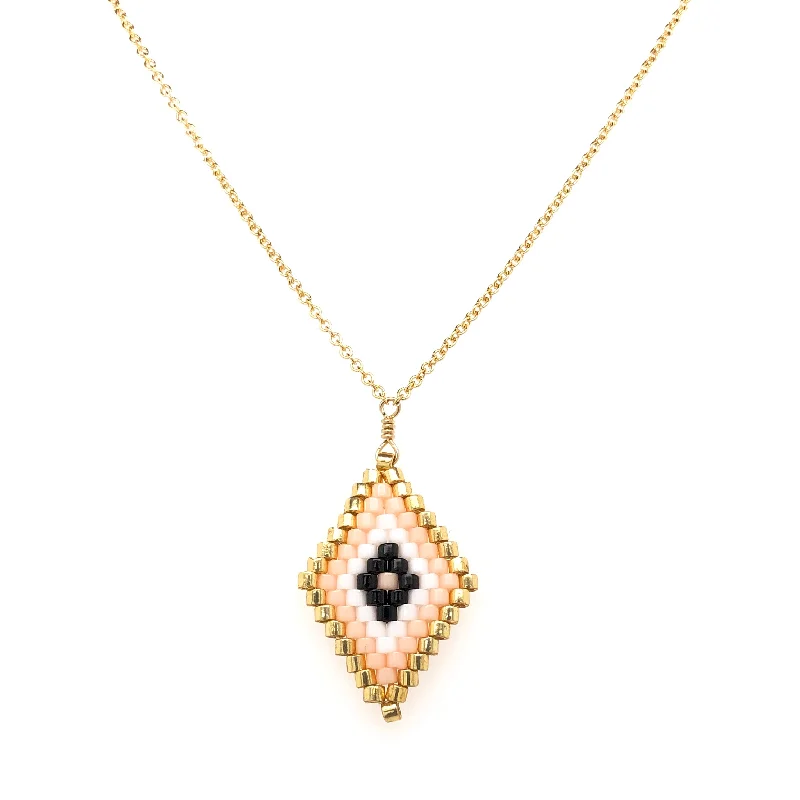 vintage gold chain necklaces for women -Seed Bead Tribal Diamond Pink Necklace