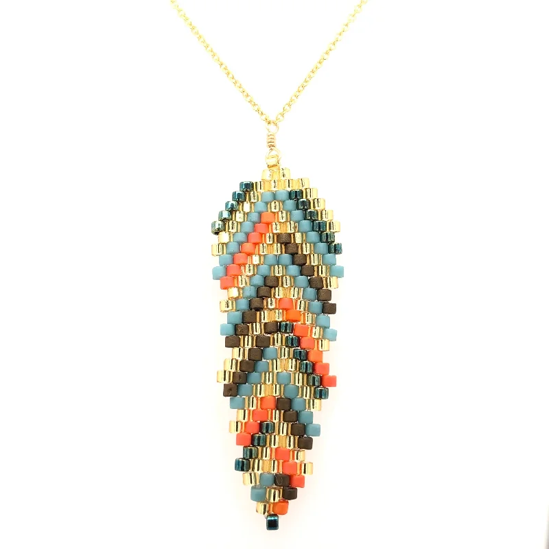 gold heart pendants for women -Seed Bead Tribal Spear Necklace