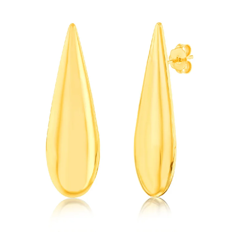 classic gemstone drop earrings for women -Sterling Silver Gold Plated Polished Large Tear Drop Stud Earrings