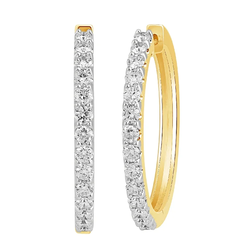 fashion diamond hoop earrings for women -Yellow Gold Diamond Hoop Earrings