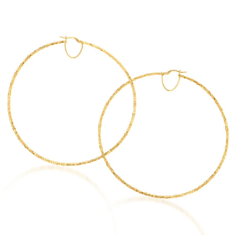 trendy drop crystal earrings for women -9ct Yellow Gold Silverfilled Fancy 80mm Hoop Earrings