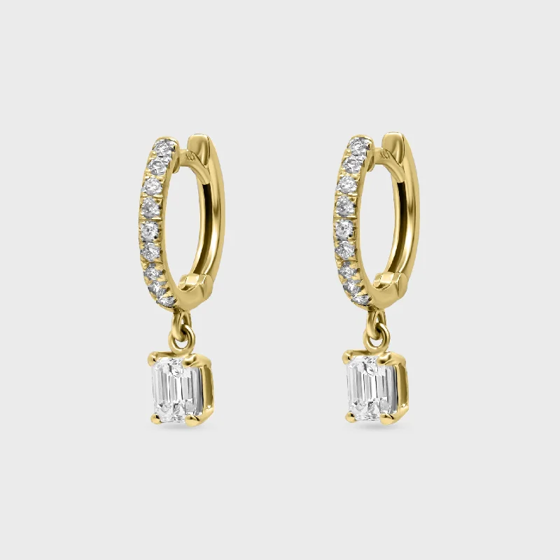 crystal drop earrings for women -Emerald Cut Pave Charm Hoops