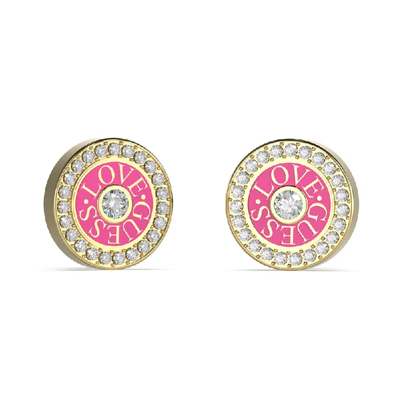 boho earrings for women -Guess Gold Plated Stainless Steel Fuchsia 12mm Love Stud Earrings