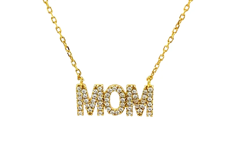 elegant diamond necklaces for women -"Mom" Pave CZ Necklace