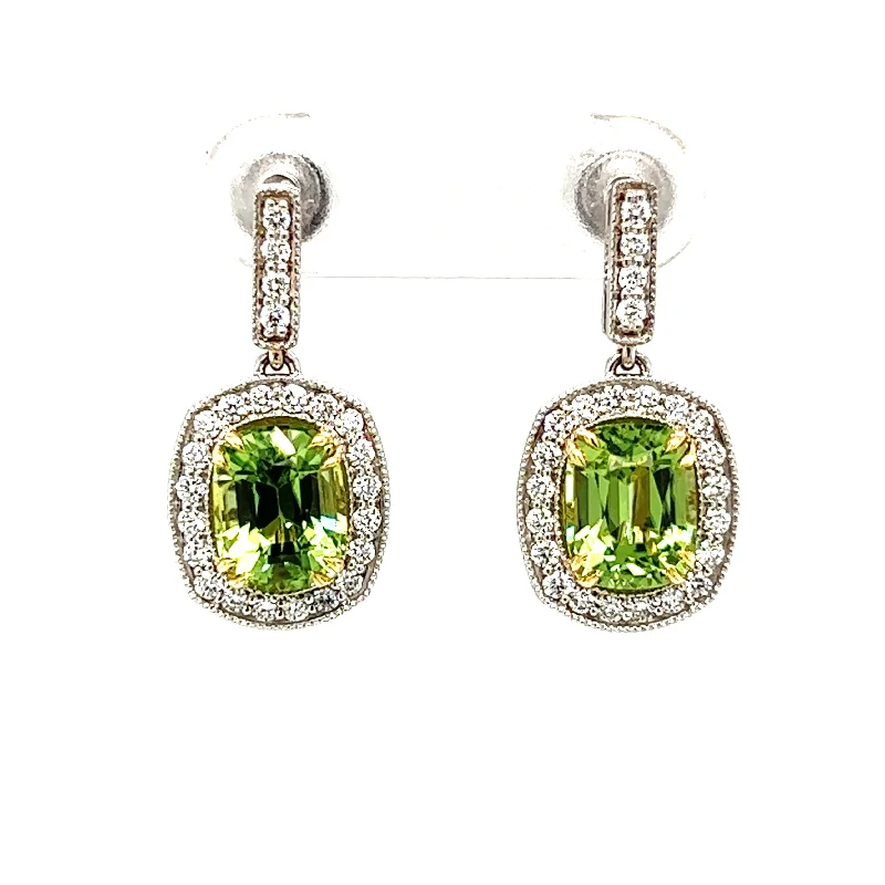 unique gemstone chandelier earrings for women -18k Two Tone Peridot & Diamond Dangle Earrings by IJC