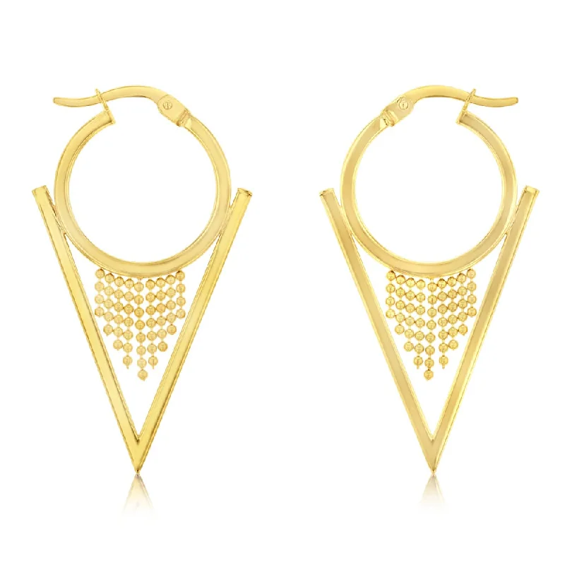 elegant crystal drop earrings for women -9ct Yellow Gold Silverfilled Fancy "V" Hoop Earrings