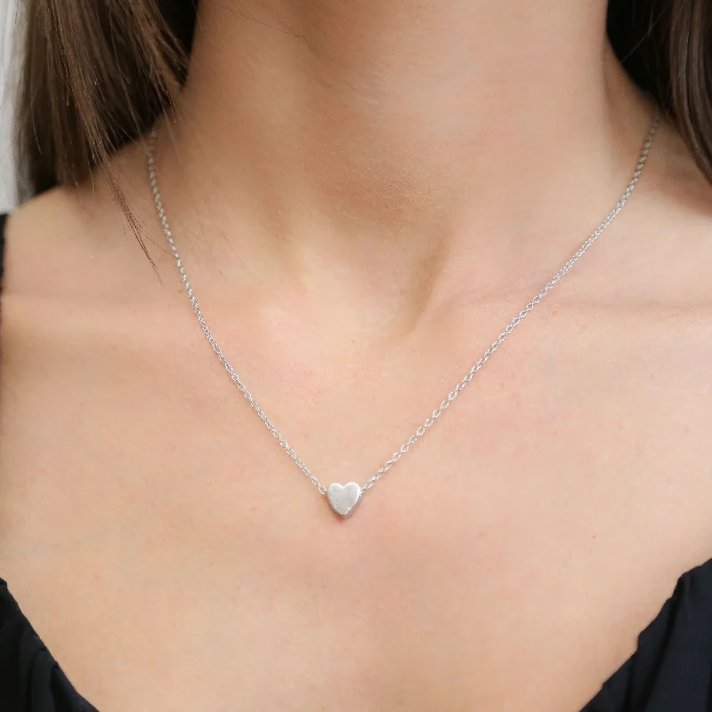 elegant cross pendant necklaces for women -HEARTLEY - Silver Dainty Chain with Silver Heart Pendant Necklace