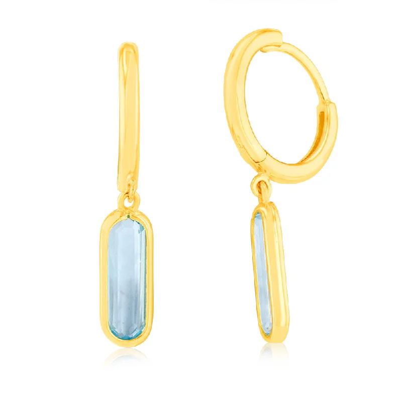 chic drop earrings for women -9ct Yellow Gold Natural Blue Topaz On Sleeper Hoop Earrings