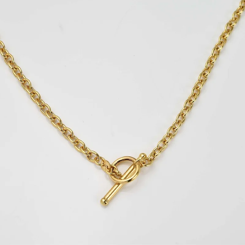 classic heart pendant necklaces for women -T Bar Belcher Chain Necklace in 9K Yellow Gold