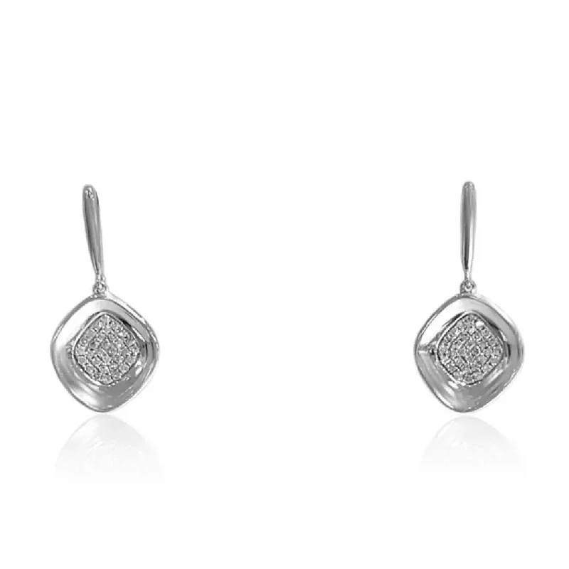 sparkling gemstone hoop earrings for women -White Gold Pave Diamond Hanging Earrings