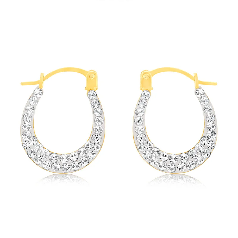 elegant gemstone hoop earrings for women -9ct Yellow Gold Crystalique Mini Creole Diamond Cut Earrings