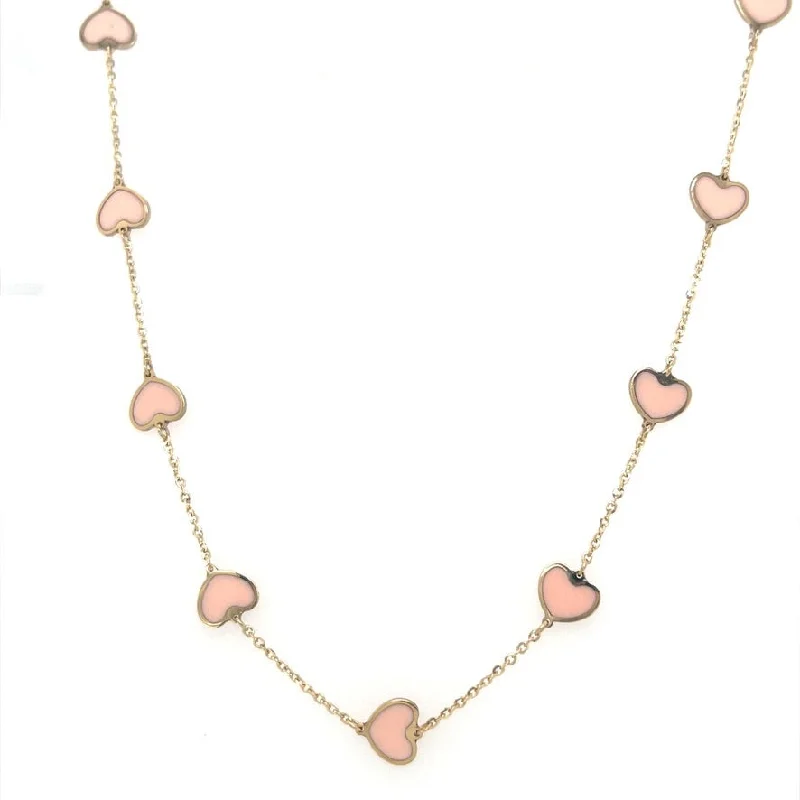 personalized star-shaped necklaces for women -Mini Heart Station Necklace/Pink Opal