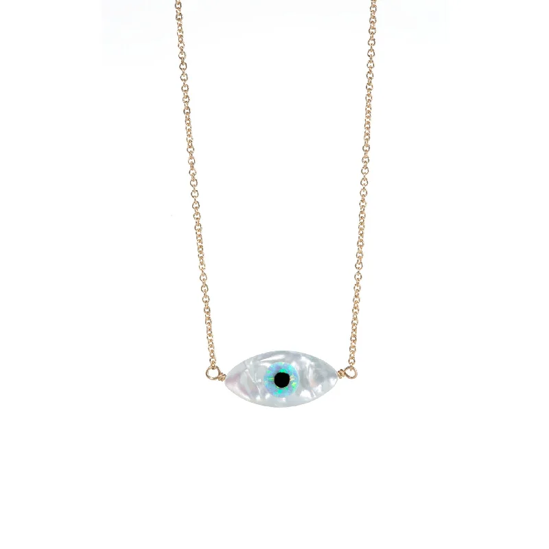 diamond circle pendant necklaces for women -bara boheme | Oval "EVIL EYE" Opal Necklace