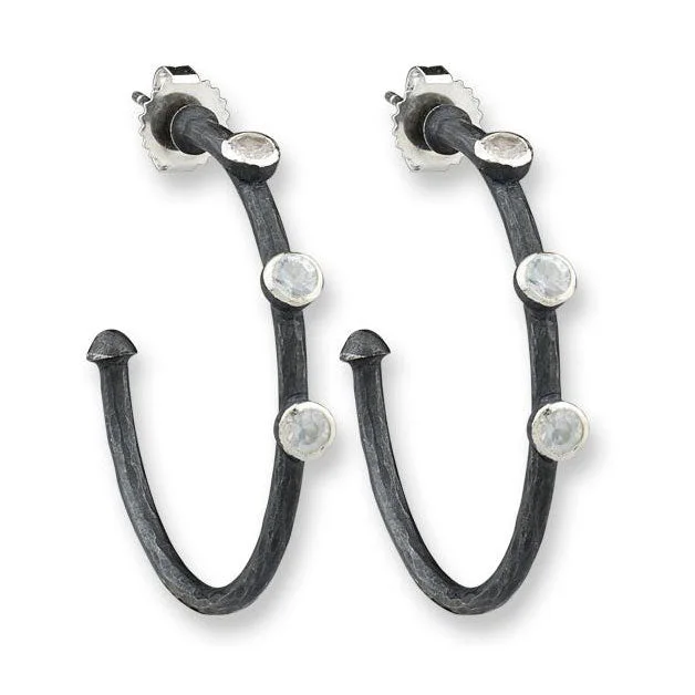 elegant gemstone earrings with crystals for women -Lika Behar Oxidized Silver 30mm Hoop Earrings with White Sapphires