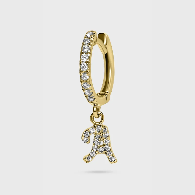 geometric hoop earrings for women -Initial Pave Charm Hoop