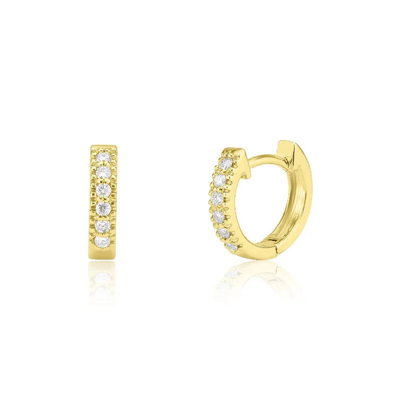 trendy diamond earrings for women -Yellow Gold Huggie Diamond Earrings