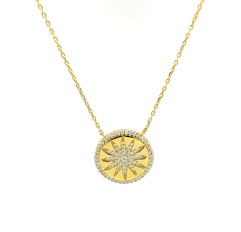 infinity pendant necklaces for women -"SOL" Medallion Sun CZ Necklace