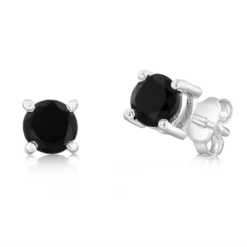 bold gemstone hoop earrings for women -Sterling Silver Natural Black Onyx 5mm Stud Earrings