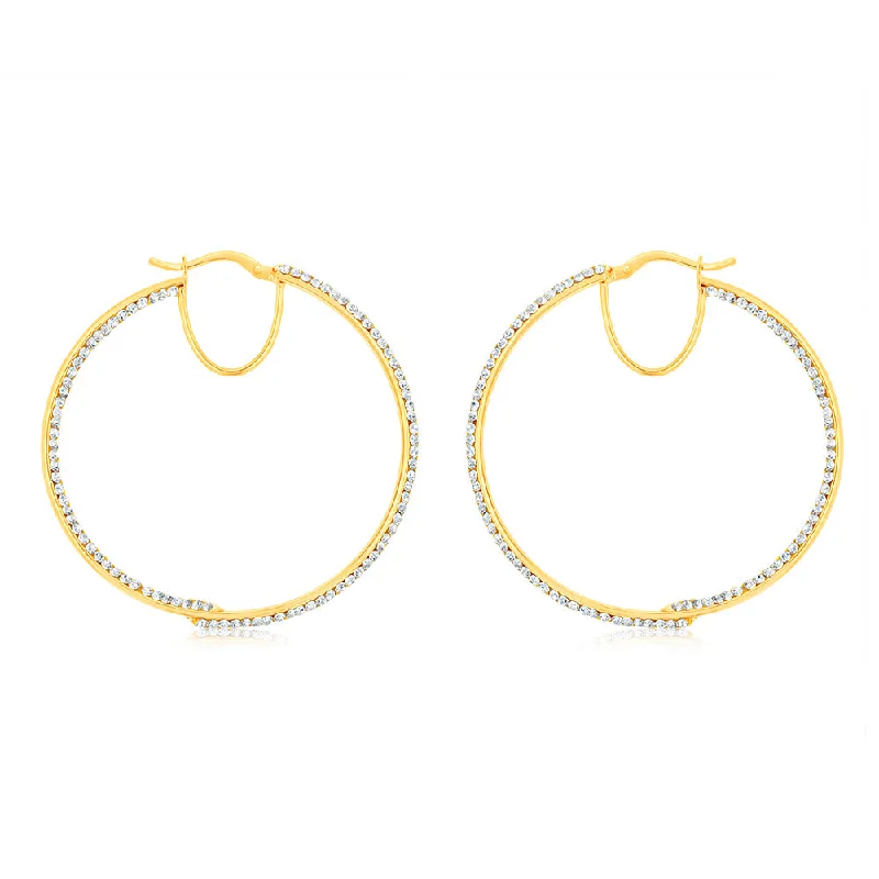 radiant gemstone chandelier earrings for women -9ct Yellow Gold Silverfilled Crystals On Hoop Earrings