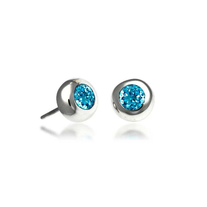 bold statement earrings for women -Sterling Silver Blue Topaz Bezel Set Stud Earrings