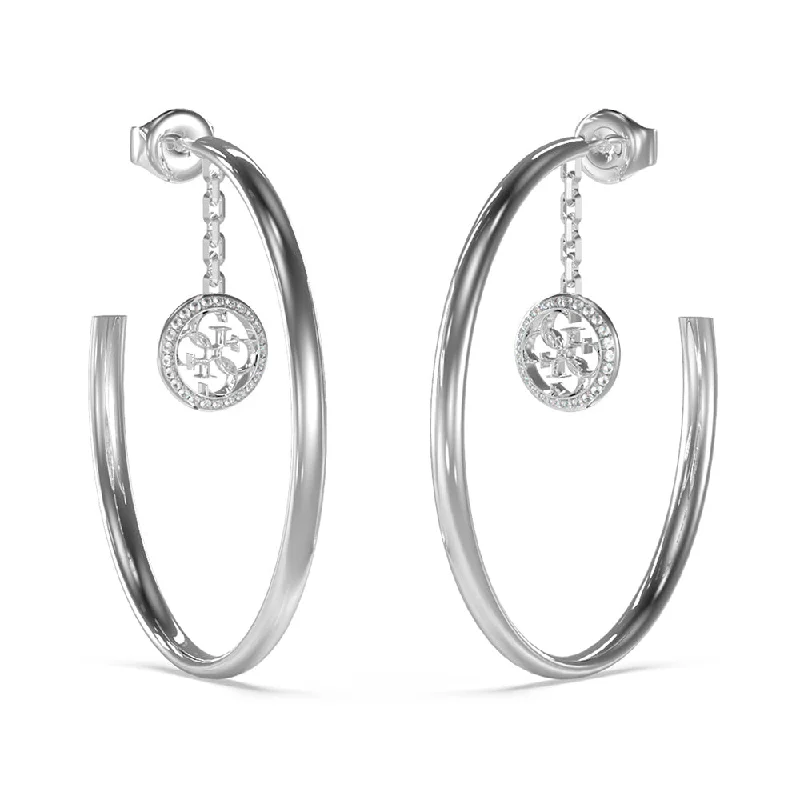 bold earrings for women -Guess Stainless Steel 4G Cubic Zirconia Coin On 50mm Hoop Earrings