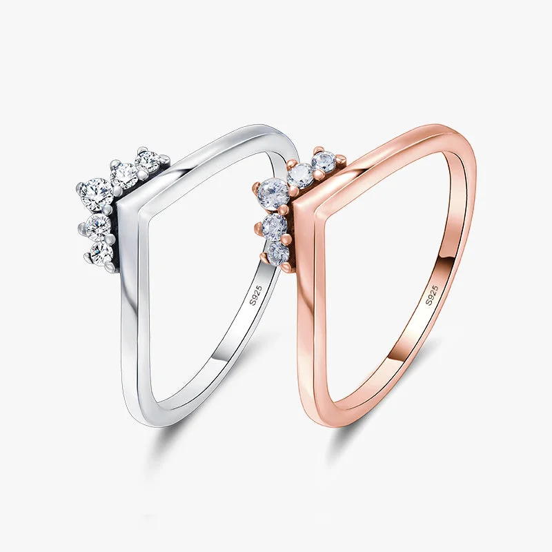 engagement rings for women -Simple Style Crown Sterling Silver Plating Inlay Zircon Rose Gold Plated Rings