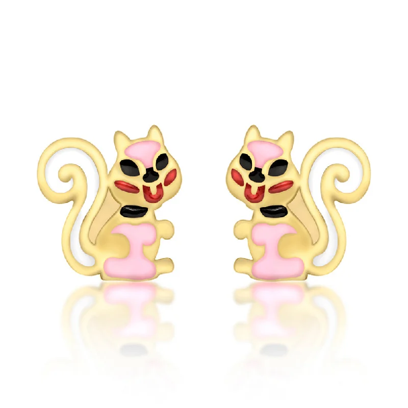 chic diamond drop earrings for women -9ct Yellow Gold Enamel Squirrel Stud Earrings