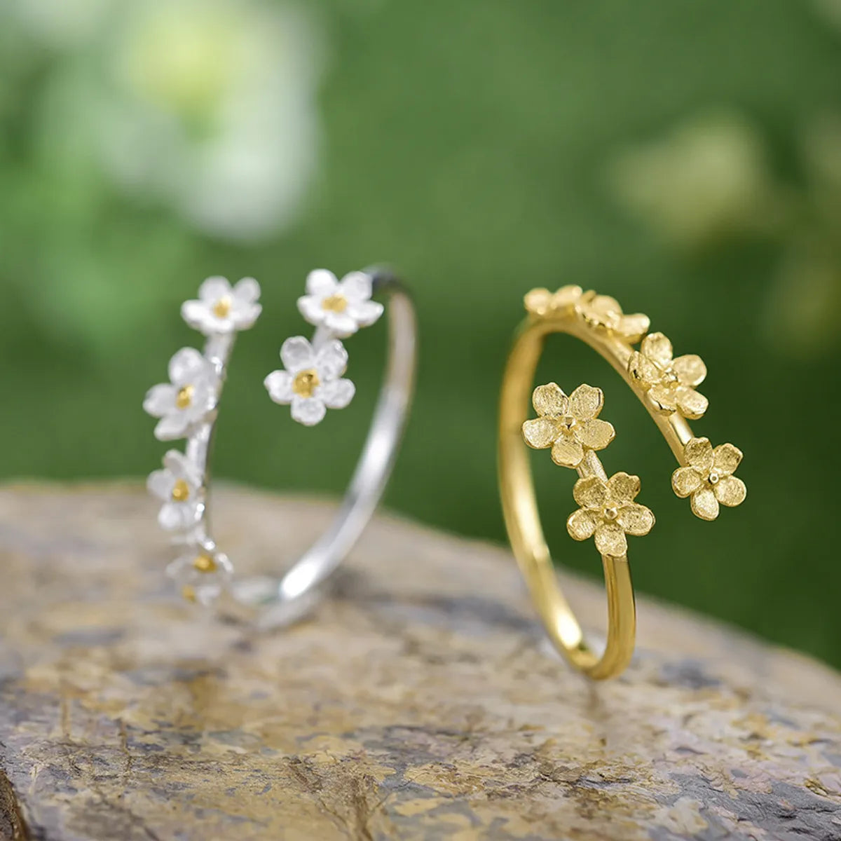 stacking wedding bands for women -Wholesale Sweet Simple Style Flower Sterling Silver Plating Open Ring