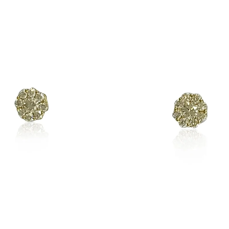 sparkling diamond drop earrings for women -Yellow Gold Diamond Cluster Earrings