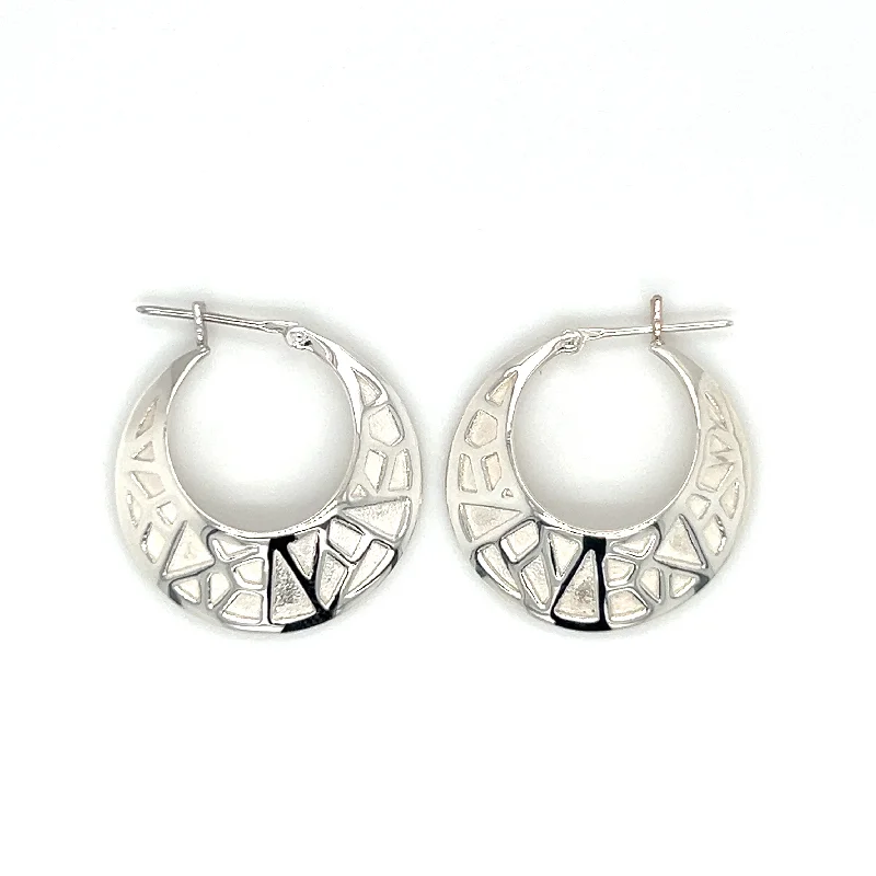 radiant gold drop earrings for women -Sterling Silver Mosaic Style Hoop Earrings