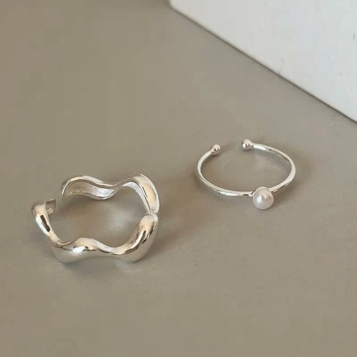 bridal jewelry sets with rings for women -Sterling Silver Simple Style Geometric Polishing Inlay Pearl Open Rings