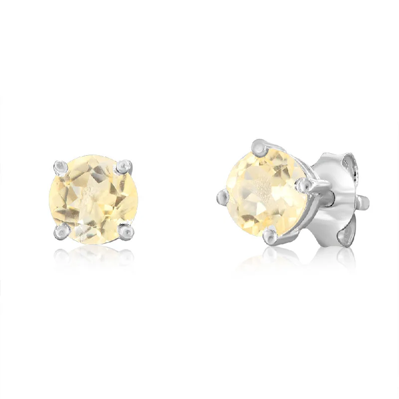 elegant gemstone earrings with crystals for women -Sterling Silver Natural Citrine 5mm Stud Earrings